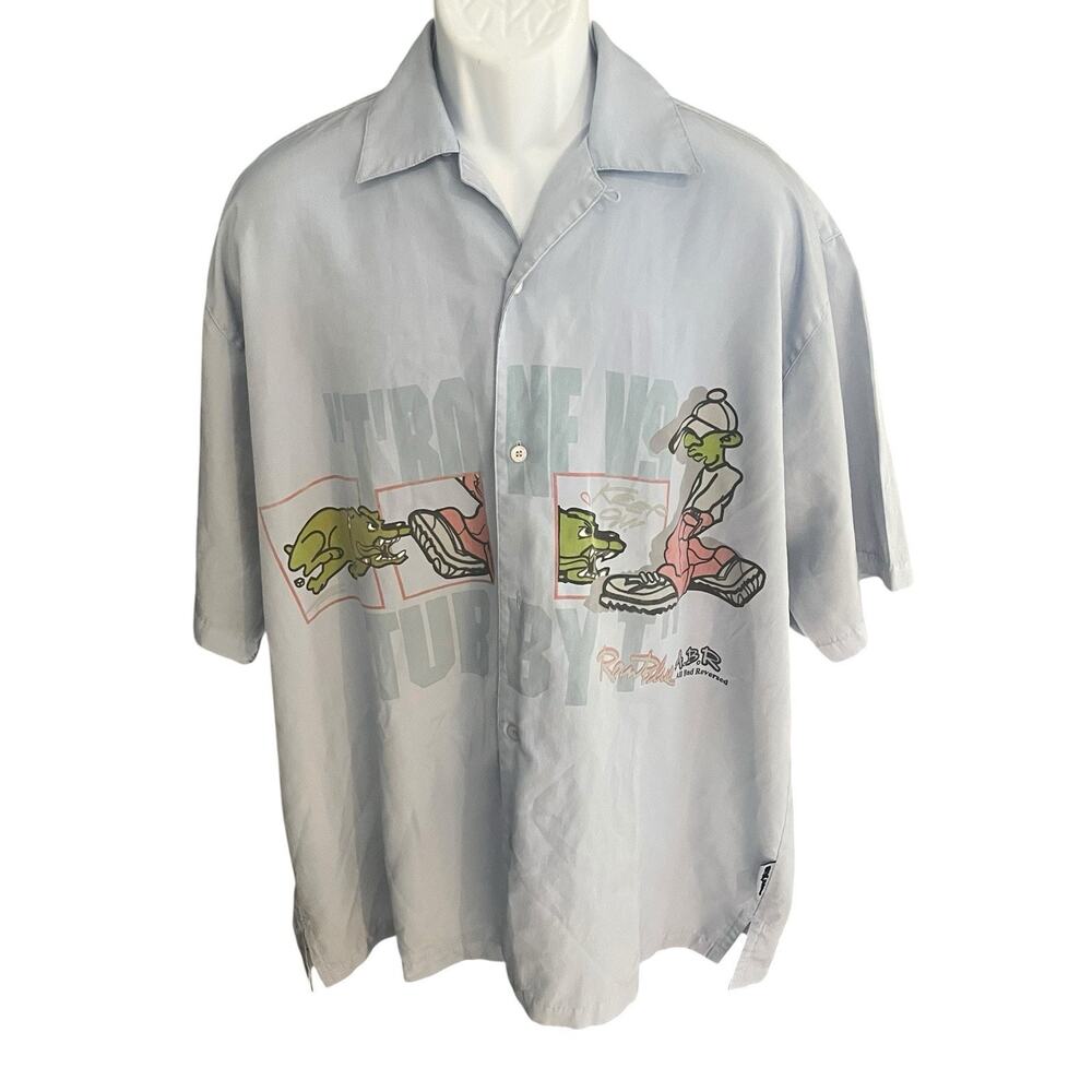 Vtg Raw blue Men's XL A.B.R graphic print button up shirt